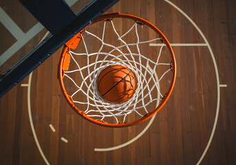 Basketball hoop and ball overhead view