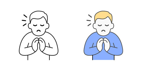 Apologizing icon – person with raised palm gesture, representing saying sorry, regret, and making amends in social interactions.