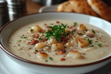 Hearty cream soup dish high resolution picture