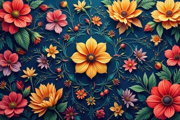 Intricate, flowing floral design, continuous pattern , design, bloom, pattern