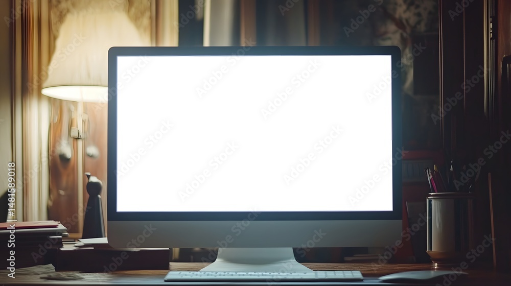 Poster empty display screen on a vintage desktop computer.