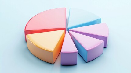 Obraz premium Exploded D pie chart with separated parts in vivid tones and soft shadows
