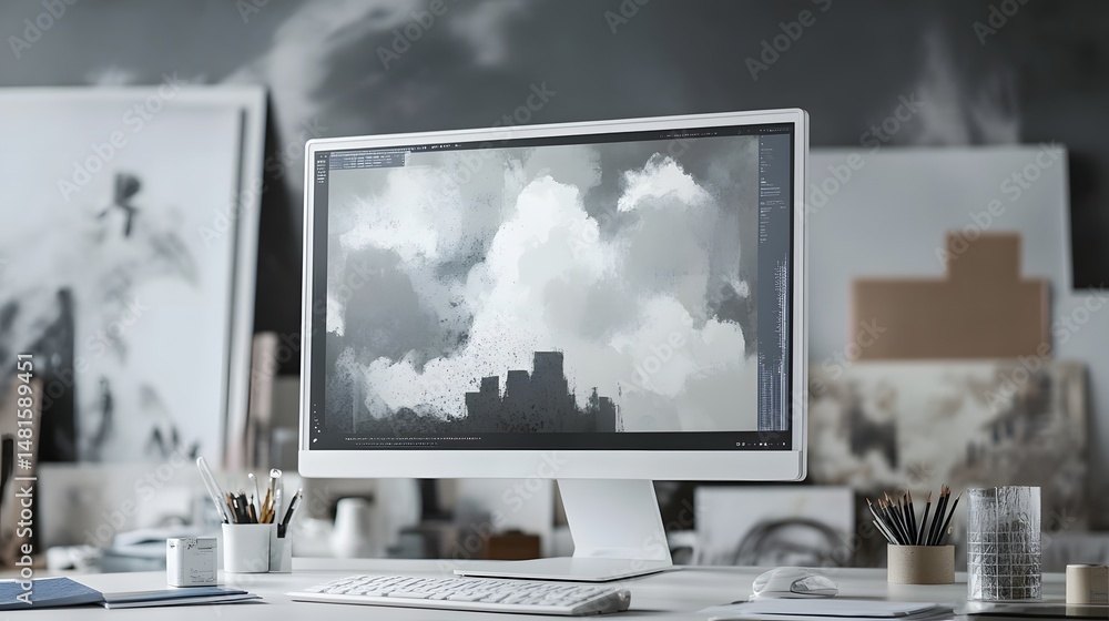 Poster digital art display on a computer monitor.