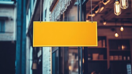 Blank sign mockup at modern office: career advice business education hanging signboard on co working space background for motivational messages financial tips knowledge sharing 