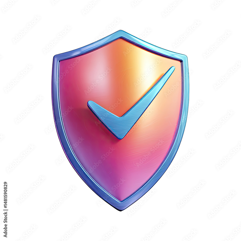 Poster abstract 3d shield with check mark on transparent background
