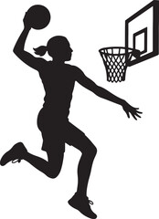 Slam Dunk Silhouette: A dynamic silhouette captures a female basketball player