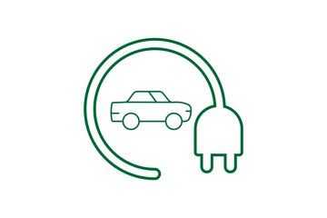 Car charging point icon png. Electric plug symbol. Electricity sign. Green energy vector illustration. Wire with plug and lightning bolt pictogram. Phone charge technology concept 