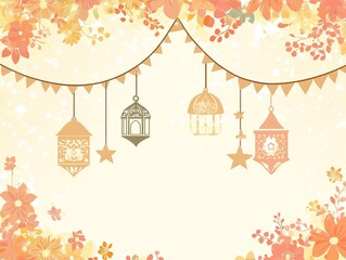Ornate lanterns and floral garland, a pastel celebration.