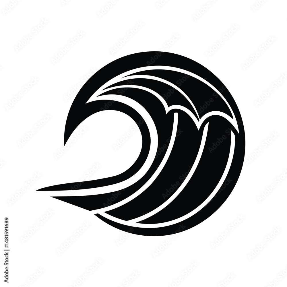 Aufkleber elegant black and white circular wave design with smooth lines and abstract coastal style
