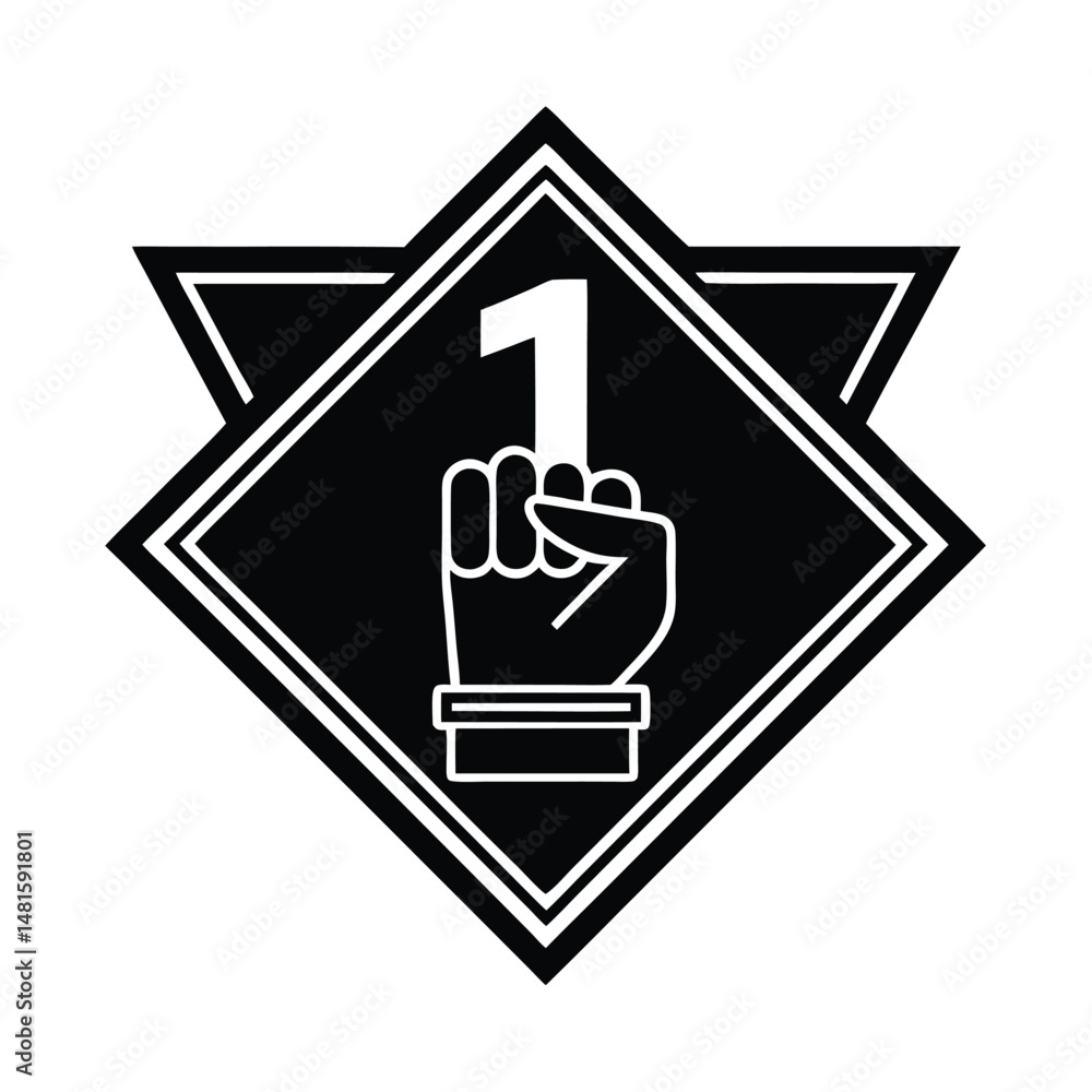 Poster a graphic depiction of a hand displaying the number one inside of a stylish diamond shape