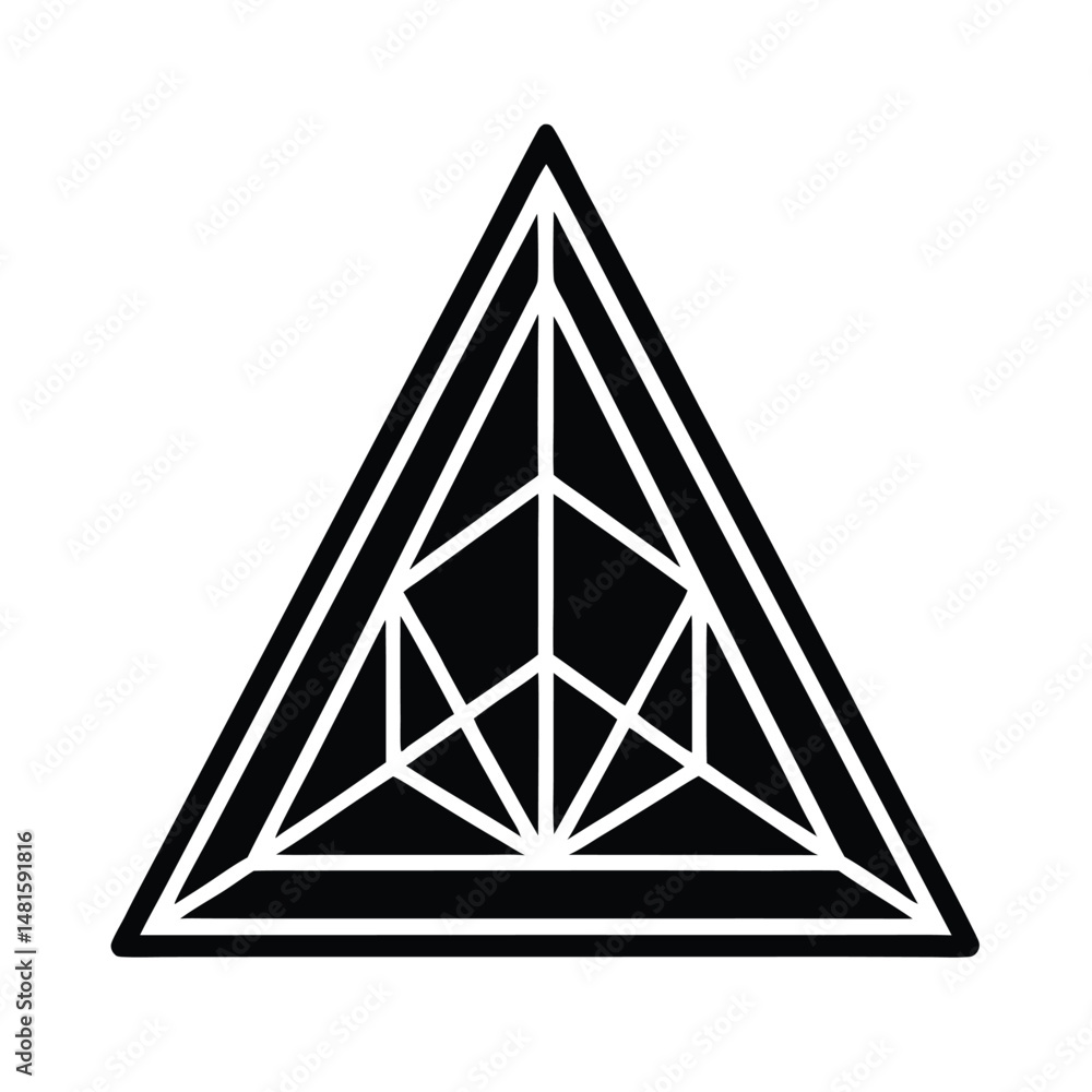 Poster geometric triangle design with internal lines in black and white minimalist style for graphic art an