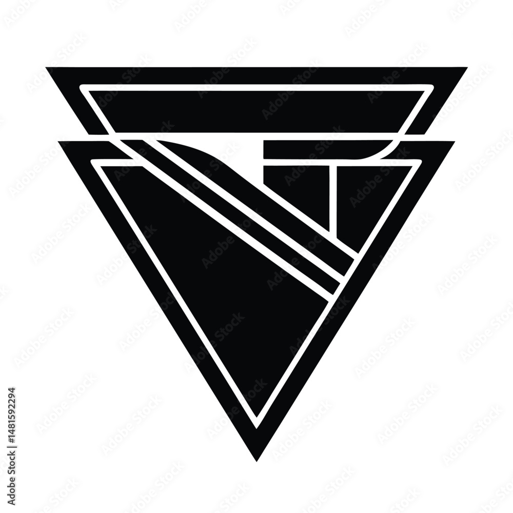 Poster abstract geometric design featuring a black and white angular triangle symbol with modern and minima