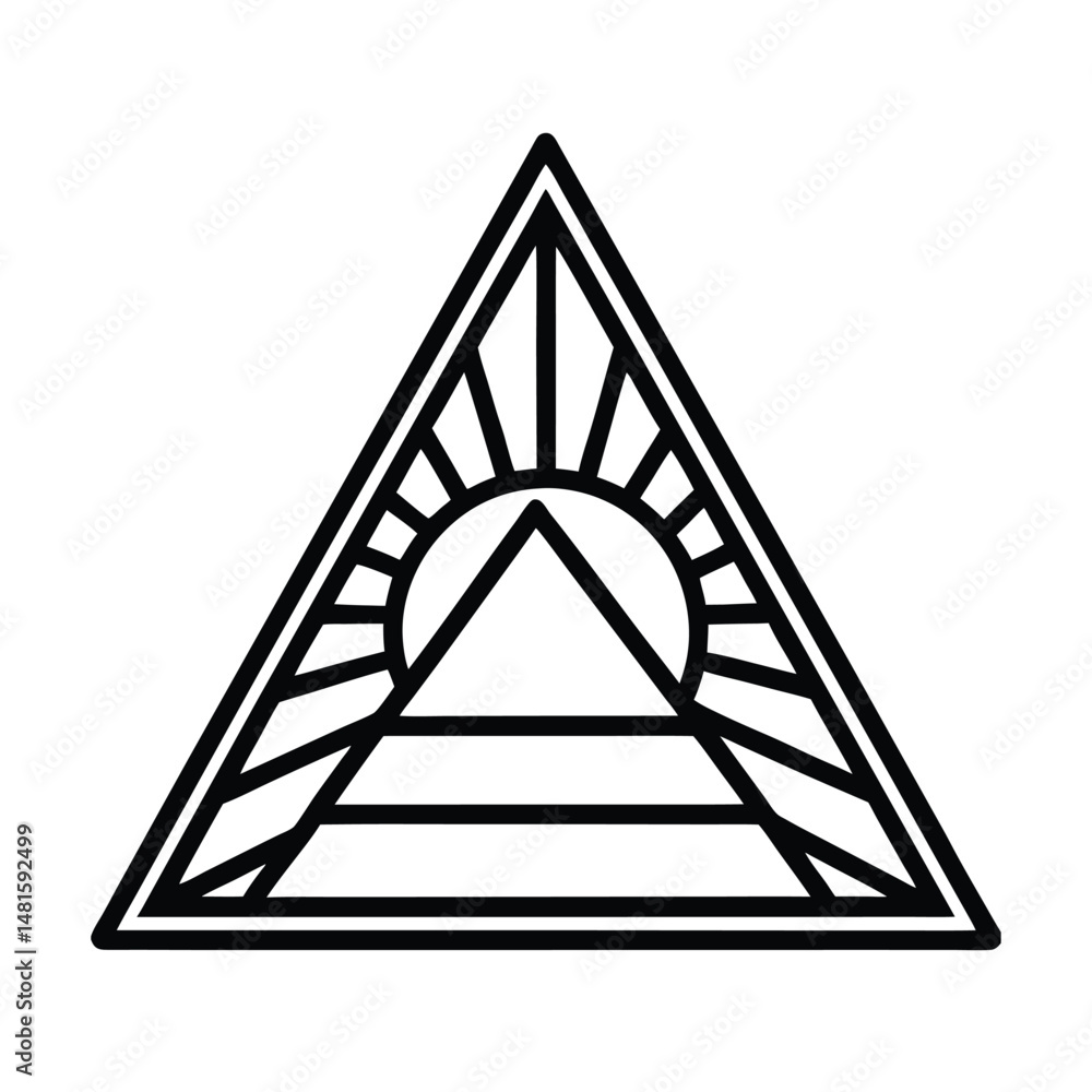 Aufkleber geometric illustration of a pyramid design featuring a sunburst element with layers of symmetry with