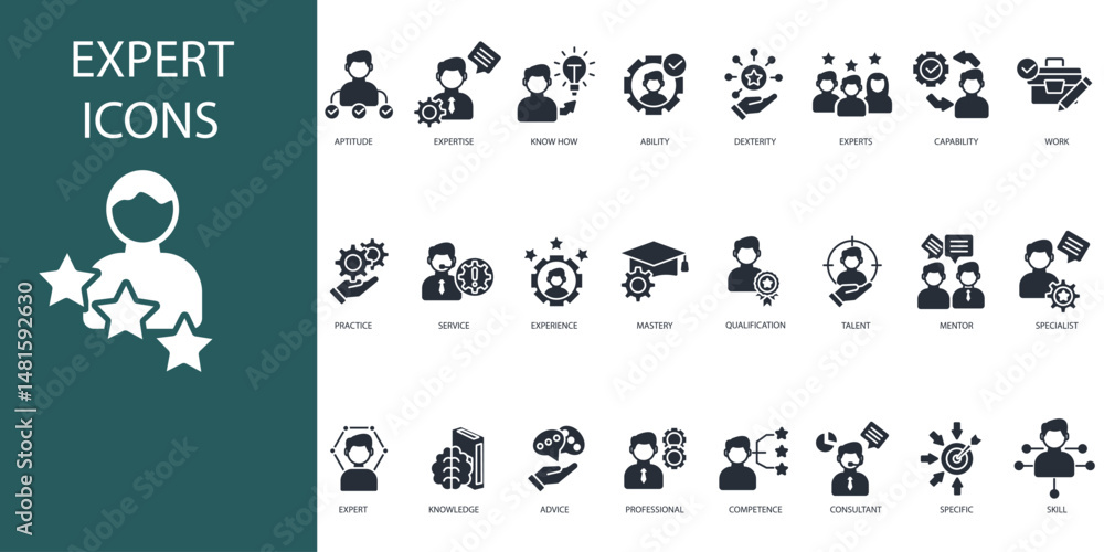 Poster expert icon set.vector.editable stroke.linear style sign for use web design,logo.symbol illustration