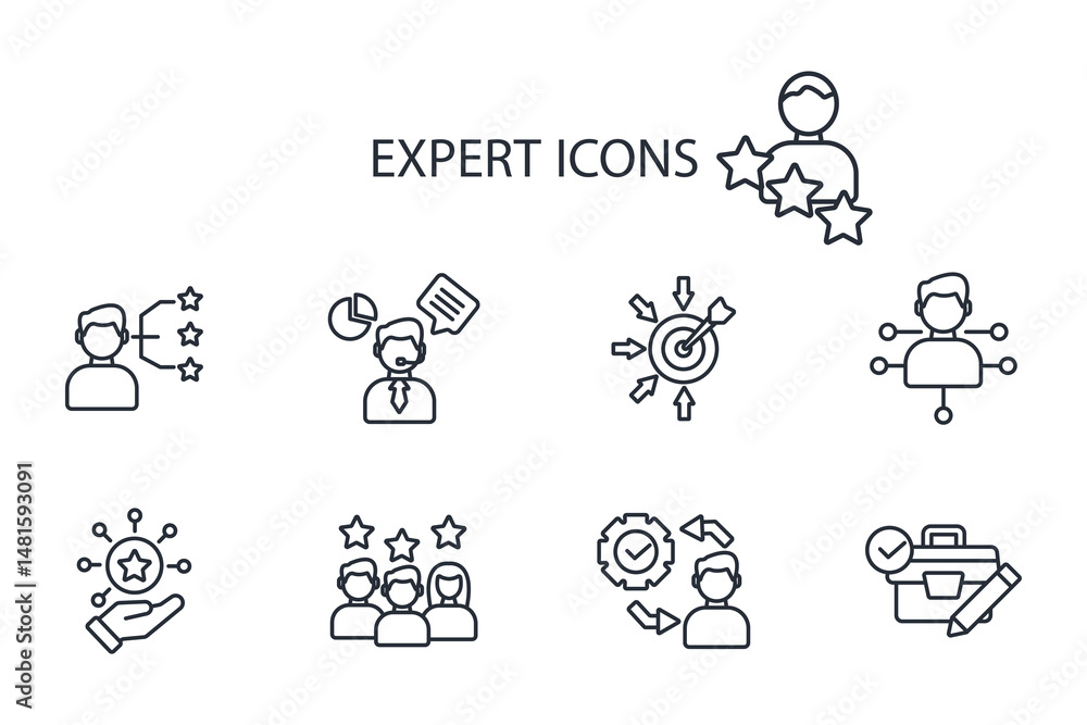 Poster expert icon set.vector.editable stroke.linear style sign for use web design,logo.symbol illustration