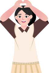 Female Character Showing Korean Love Sign