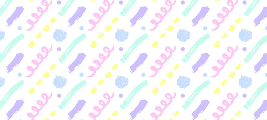 パステルカラーの手書きの模様のシームレスパターン
