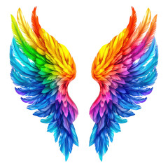 Obraz premium Colorful pair of feathered wings fantasy art isolated on transparent background