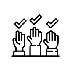 icon of raised hands with checkmarks, symbolizing group voting