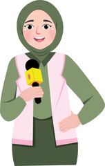 Female Reporter Holding Microphone Reporting News