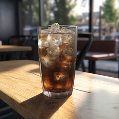Iced Coffee on Wooden Table.