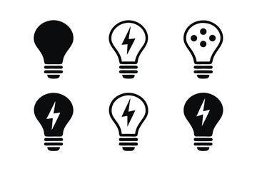 set of light bulb with  Lightning Bolt icon vector silhouette illustration isolated on white background