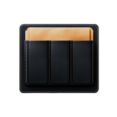 Elegant Black Leather Desk Organizer with Beige Inserts Stylish Functional on transparent background