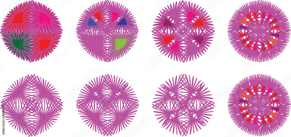 Poster set of colorful easter eggs vector circle graph icon set. circle divided diagram set. graph icon pie