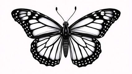 Fototapeta premium Monarch Butterfly- Black And White Illustration