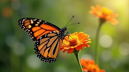Obraz premium Monarch Butterfly On Orange Zinnia Flower