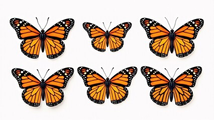 Obraz premium Six Monarch Butterflies On White Background