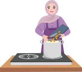 Girl in Hijab Learning to Cook at Home