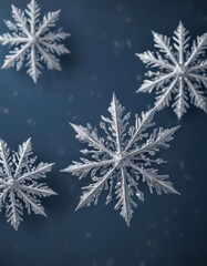 Elegant silver snowflakes on a blue background, perfect for winter cards , festive, december