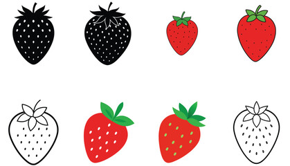 Strawberry Icon Set Red Black Outline Variations
