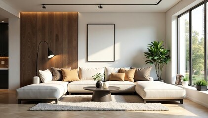 Modern living room with stylish furniture and decor, showcasing a minimalist design aesthetic , chic, apartment