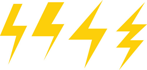 set of yellow lightning bolt. hand drawn lightning bolt vector illustration.