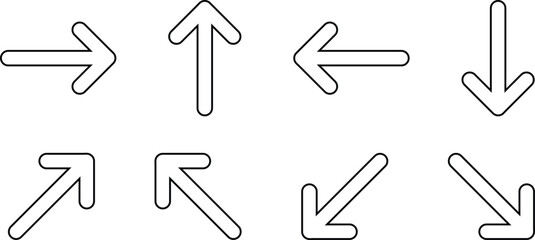 set of black outline direction arrow. hand drawn direction arrow vector illustration.