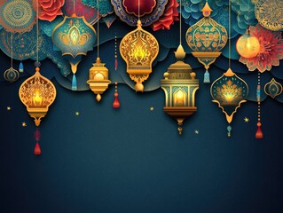 Ornate lanterns adorn a floral backdrop.