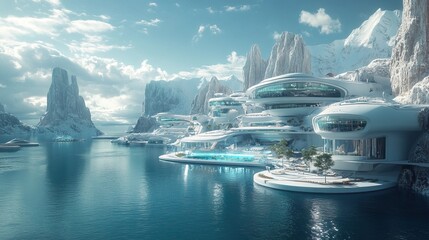 A futuristic architecture firm designing a floating city using holographic tools 