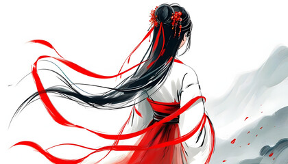 Woman in Red Dress with Long Hair