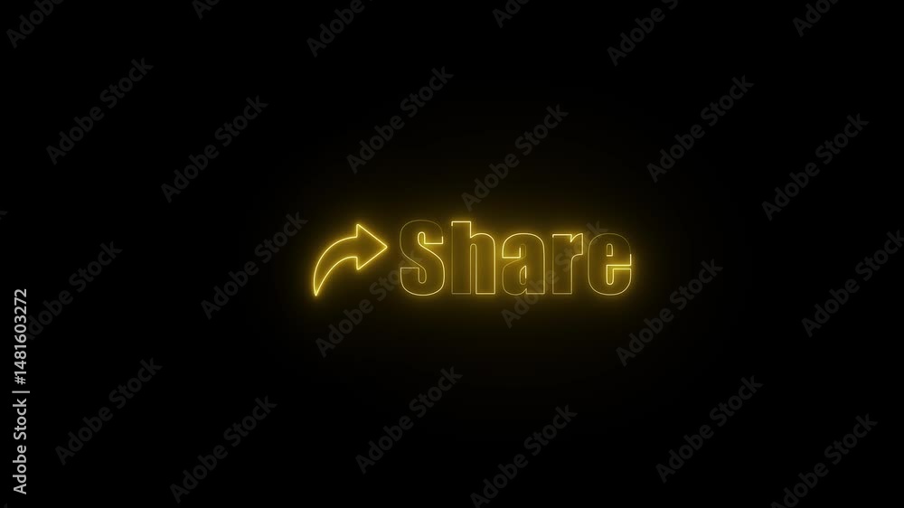 Poster glowing share button animation. neon share icon animation on black background. 4k neon share text an