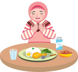 Muslim Kid Eating Suhoor Meal During Ramadan