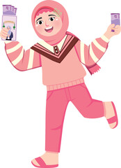 Muslim Kid Receiving Eid Money Gift on Eid al-Fitr Celebration