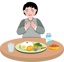 Islamic Boy Having Sahur in Early Morning