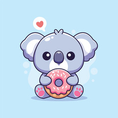 Cute koala with donut. Vector illustration in cartoon style.