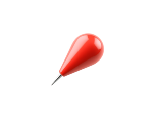 Red Pushpin with Glossy Finish Isolated on Transparent Background