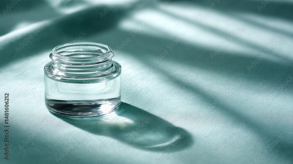 Aufkleber a glass container filled with clear liquid rests on a soft mint-green surface, creating a serene amb