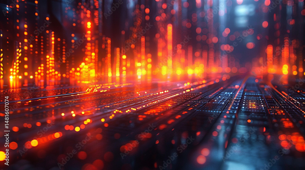 Poster futuristic city glowing with digital data streams. abstract, vibrant, and energetic urban scene with