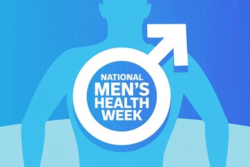Male health awareness symbol with silhouette promoting wellness week in modern blue design
