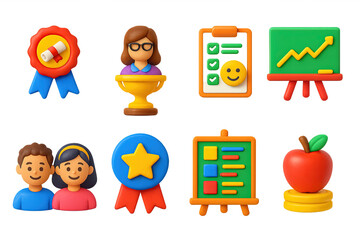 Education icons set – 3d, learning, school and academic symbols